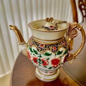 Vintage NINI Miniature Floral Urn Decorative 3” Teapot with Gold Accents